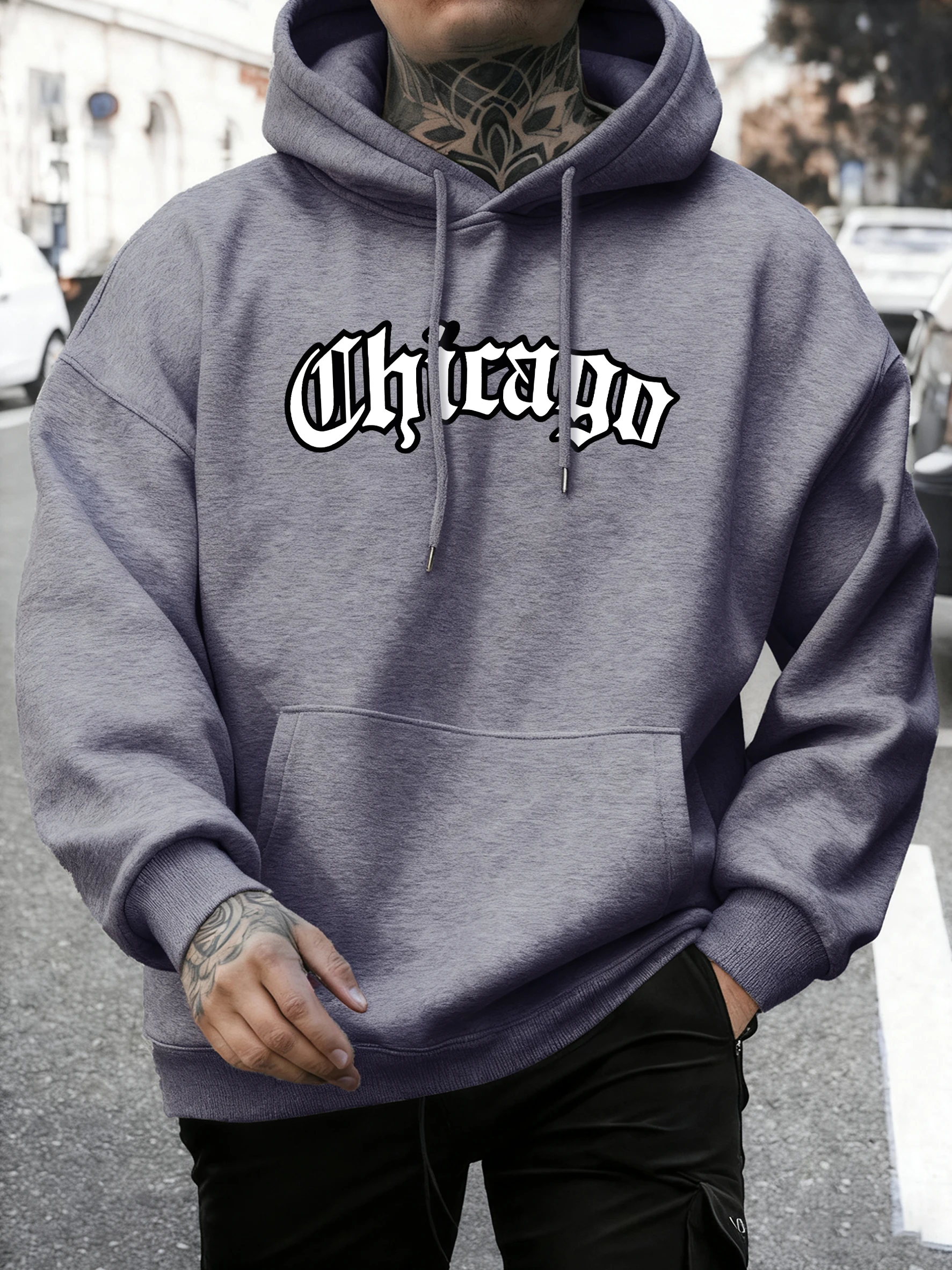 

Осенняя мягкая свободная толстовка с буквенным принтом Chicago, мужские флисовые теплые толстовки, универсальные уличные топы, повседневная спортивная одежда в стиле хип-хоп