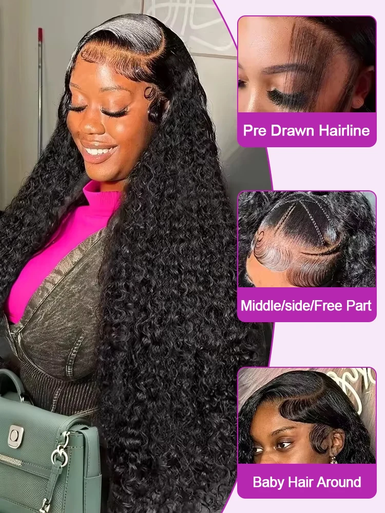 40 46 بوصة مجعد الباروكات الشعر البشري 13x6 HD موجة عميقة الدانتيل الباروكات الأمامية 300% الكثافة 7x5 خصلات الشعر المستعار الإنسان غلويليس لملابس نسائية الذهاب