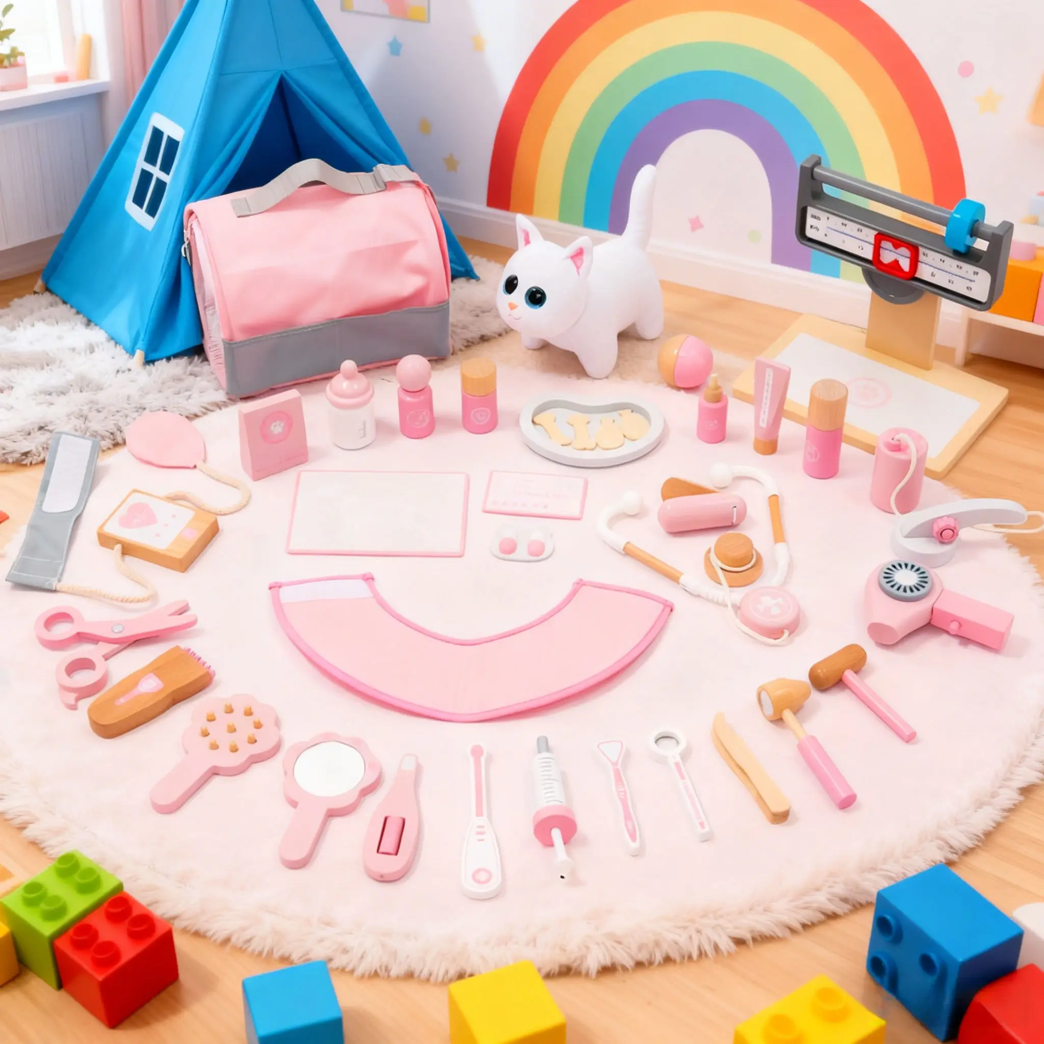 Crianças fingem brincar conjunto de brinquedos de médico para animais de estimação: brinquedo educacional de crescimento, kit de dramatização transfronteiriço e artesanato em madeira