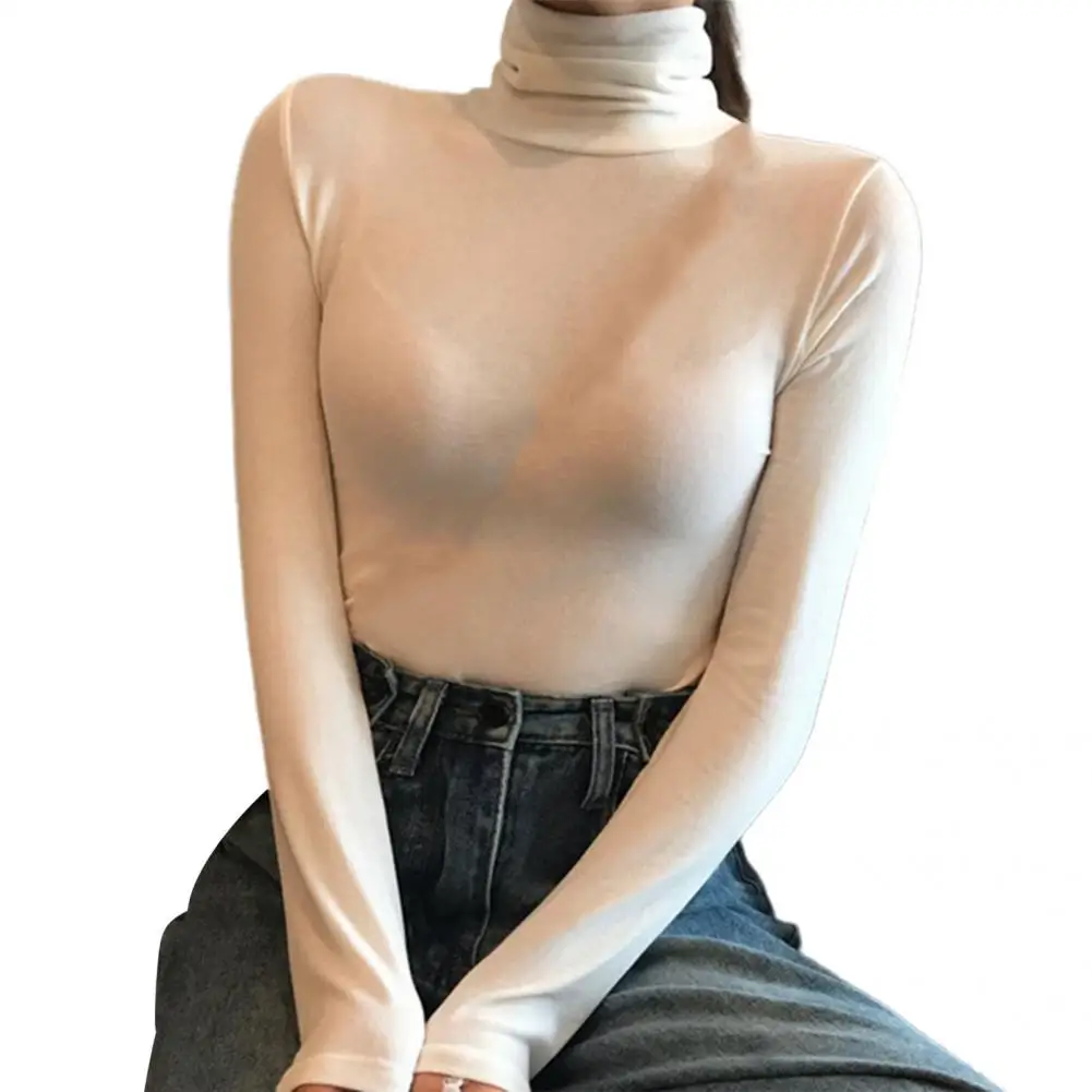 Warm Women Sweater Skin-friendly Anti-shrink Polyester Concise Turtleneck Elasticity Base Shirt  Pullover Tops Elastic