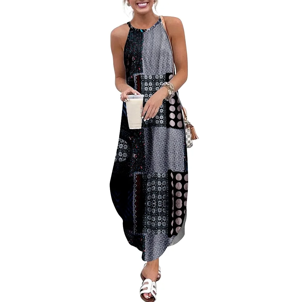 Vrouwen Maxi Jurken Vintage Bohemen Gedrukt Mouwloze Vrouwen Causale Zomer Strand Jurk Sojinm Sling Lange Jurken Streetwear