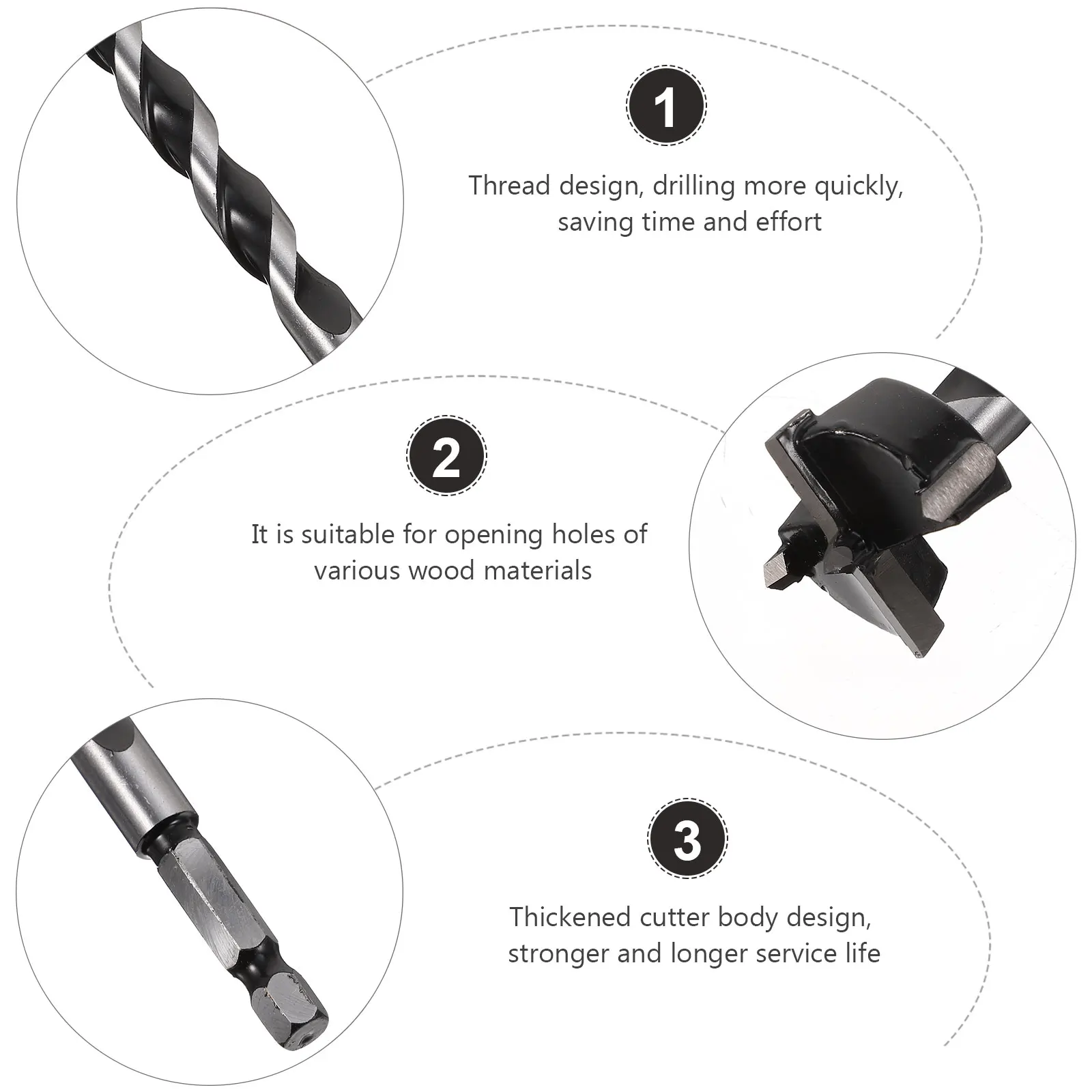 Extended Hole Opener Drill Bit Set Hard Alloy Material for Woodworking Hole Flat Bottom Precision