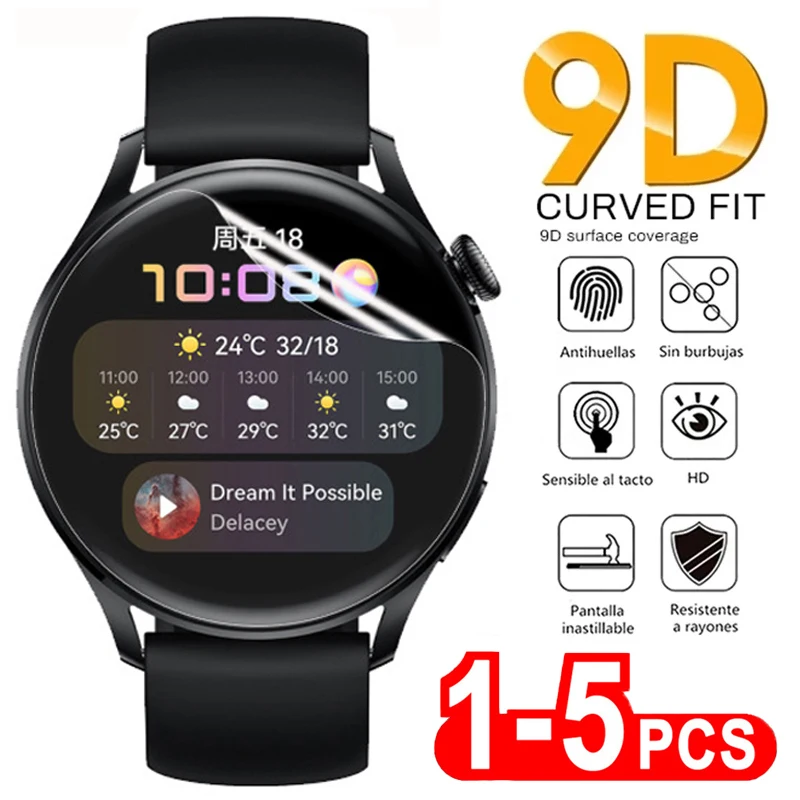 1-5PCS 9D Curved Soft Hydrogel Film for Huawei Watch GT 2 3 Pro 42mm 43mm 46mm Runner Screen Protector for Huawei Watch ES Fit 2