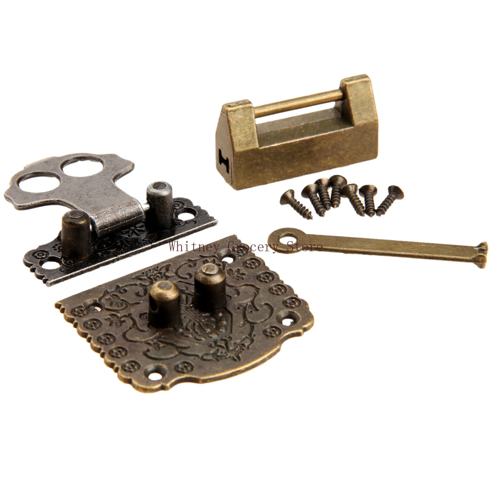 2Pcs Chinese Brass Hardware Vintage Bronze Wooden Box Cabinet Toggle Latch Hasp+Antique Chinese Old Lock Furniture Accessories