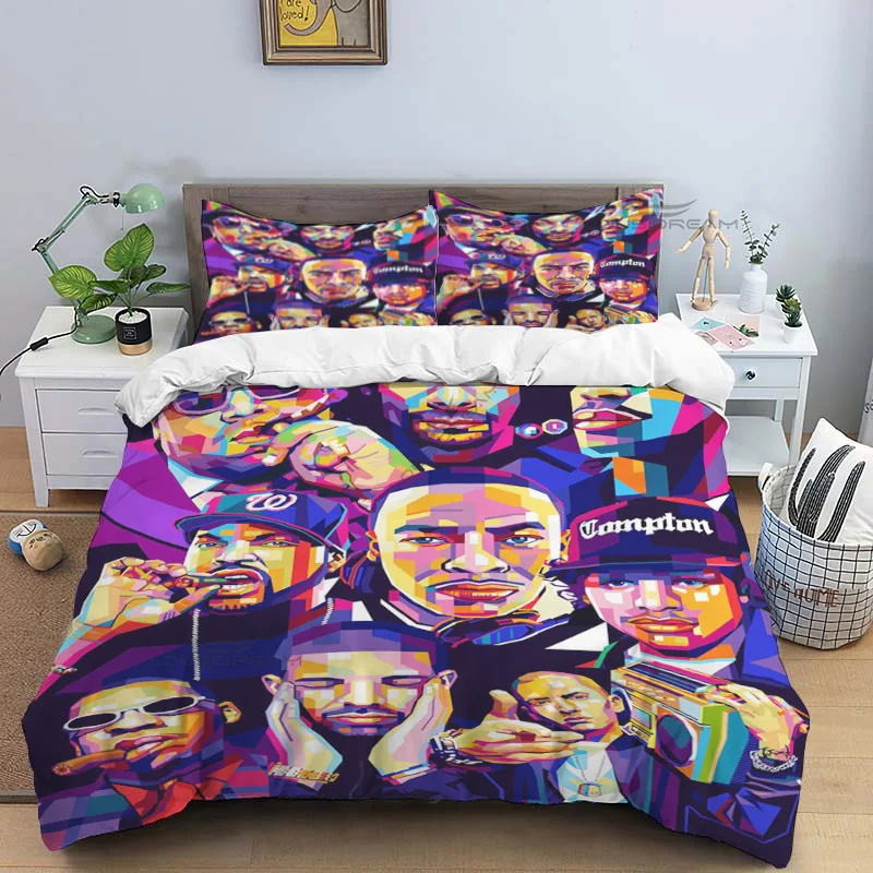 Hip Hop Legend Star Art Patterns Comforter Bedding Set,Duvet Cover Bed Set Quilt Cover Pillowcase,King Queen Size Bedding Set