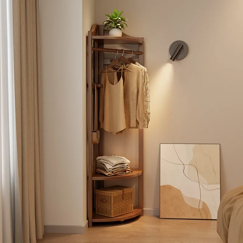 Solid wood corner floor coat rack