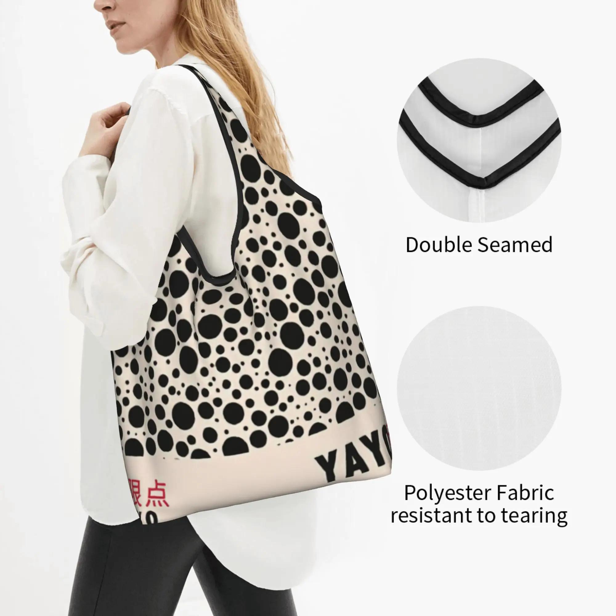 Yayoi Kusama Japanese Exhibition Grocery Shopping Bag Kawaii Shopper Tote Shoulder Bags Big Capacity Portable  Handbag