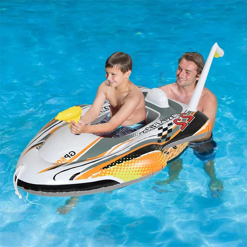 Pool Floats with Water Gun for Kids Learn-to-Swim Swimming Pool Float Ride on Racer Swimming Ring Outdoor Beach Lake Water Boat