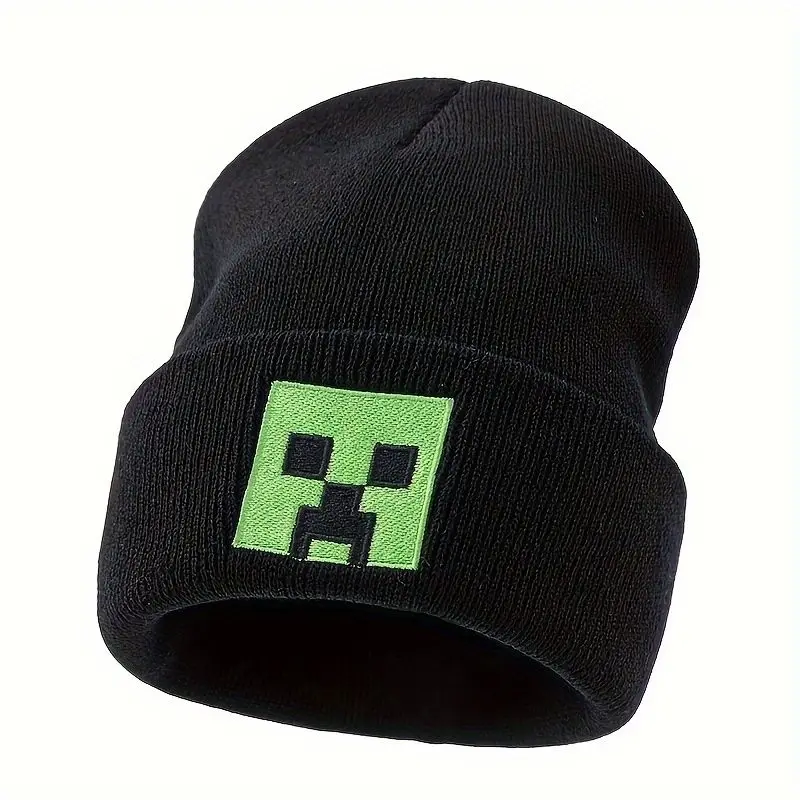 Minecraft Game Knitted Hat Creeper Cartoon Embroidery Winter Hat Adult Child Birthday Mc Beanie Bobble Hat Watch Cap Warm Cute