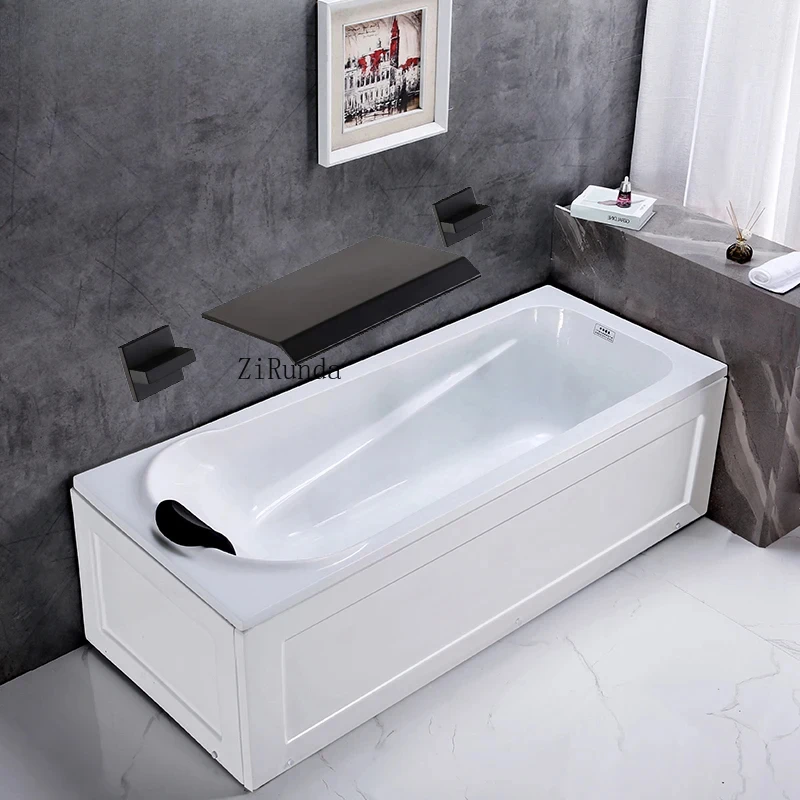 Wastafel, badkuipkraan, messing wandgemonteerde wastafelkraan, 3 watervalkranen, dubbele handgrepen