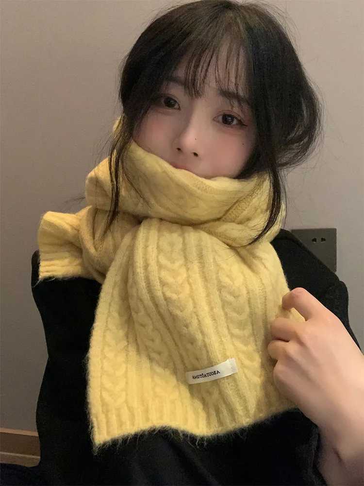 

2025 New Wool Blend Color Knitted Scarf Women's Winter Korean Sle High End Warmth Ne Protection Ne Warmer
