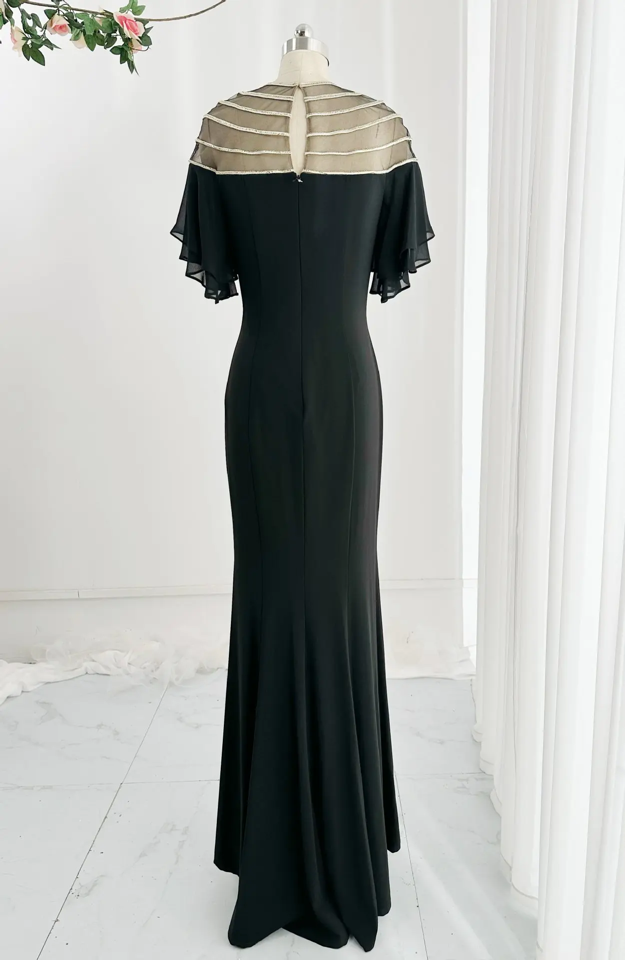 Black Sexy Elegant Bat Sleeve Waist Slim Mermaid Daily Party Long Evening Dress Skirt M2280