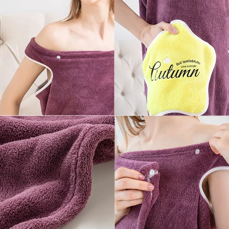 Wearable Bath Towel Robe - Soft Superfine Microfiber, Absorbent