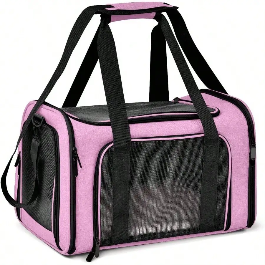 

Cats Dogs Puppies To 15 Lbs, TSA Airline Approved, Soft Sided, Collapsible Travel - Pink