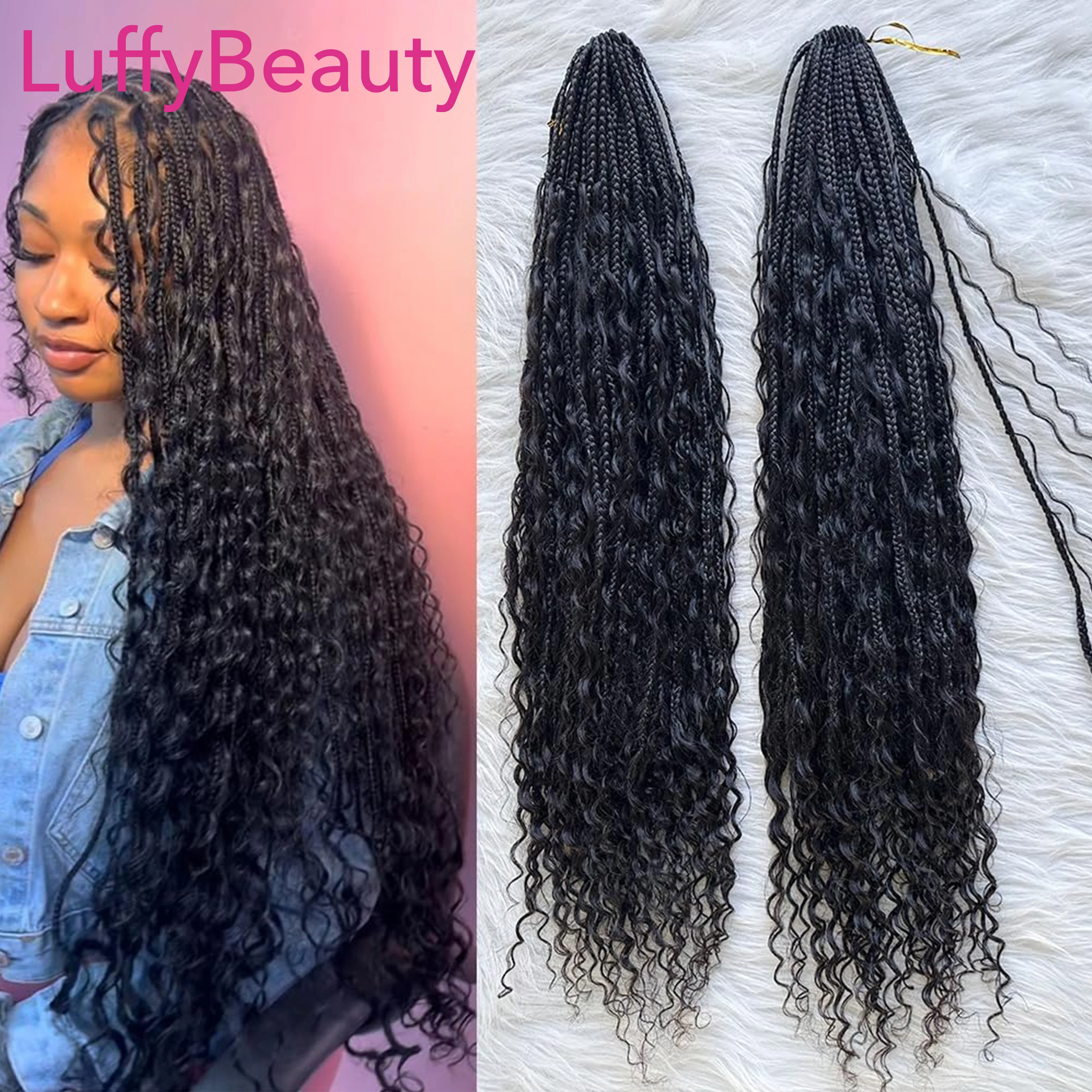 Crochet Human Hair Goddess Boho Braids Hair Pre-Looped Braiding Hair Curly Full Ends Hair Extensions For Black Women LuffyBeauty