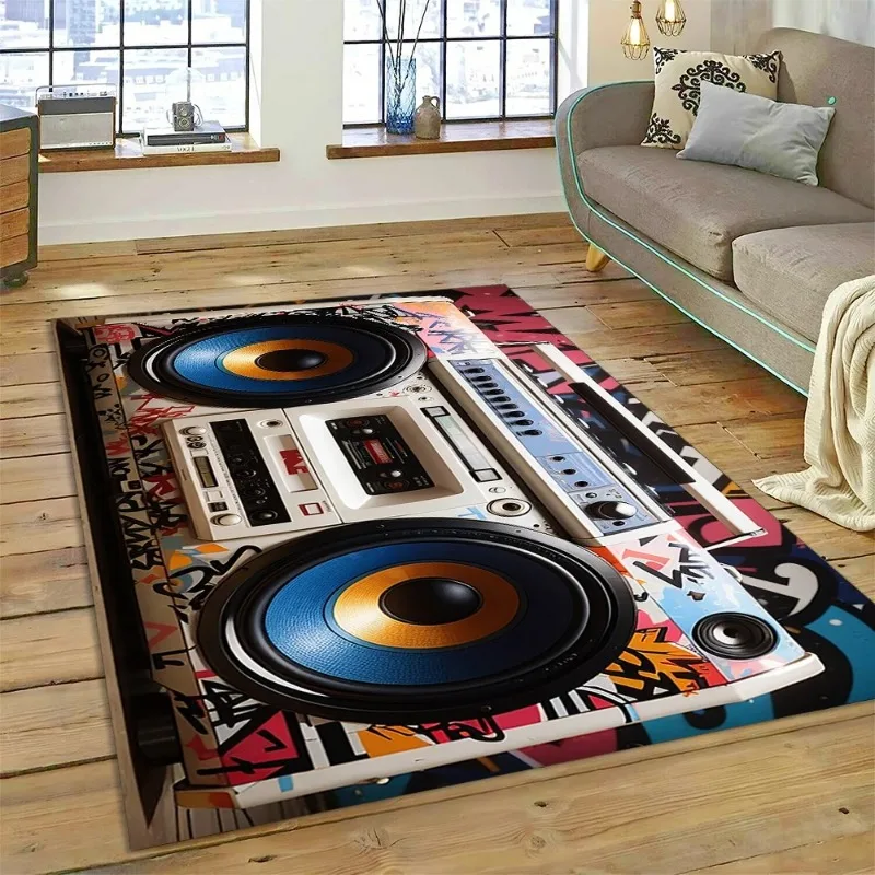 3D Music Cassette Tape Retro Recorder CD Instrument Carpet Rug for Bedroom Living Room Home Sofa Decoration,  Decor Floor Mat