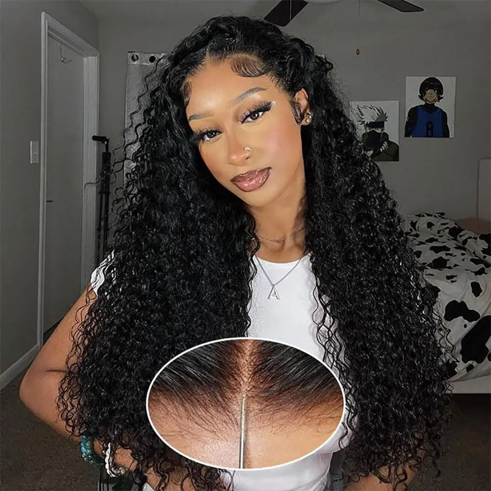 8 to 40 inch Deep Wave Glueless Wigs Human Hair Pre Plucked Pre Cut 4x4 5x5 Hd Lace Closure Wig Wear and Go Curly Glueless Wigs