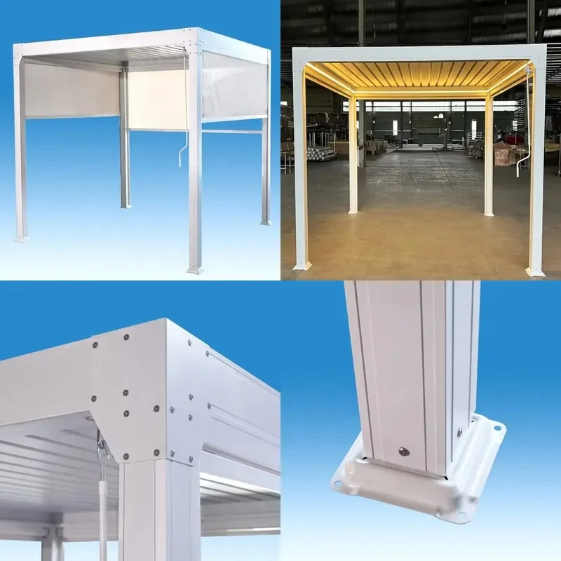 Aluminum Frame Outdoor Pergola Awning Rainproof PVC Roof Garden Terrace with Light