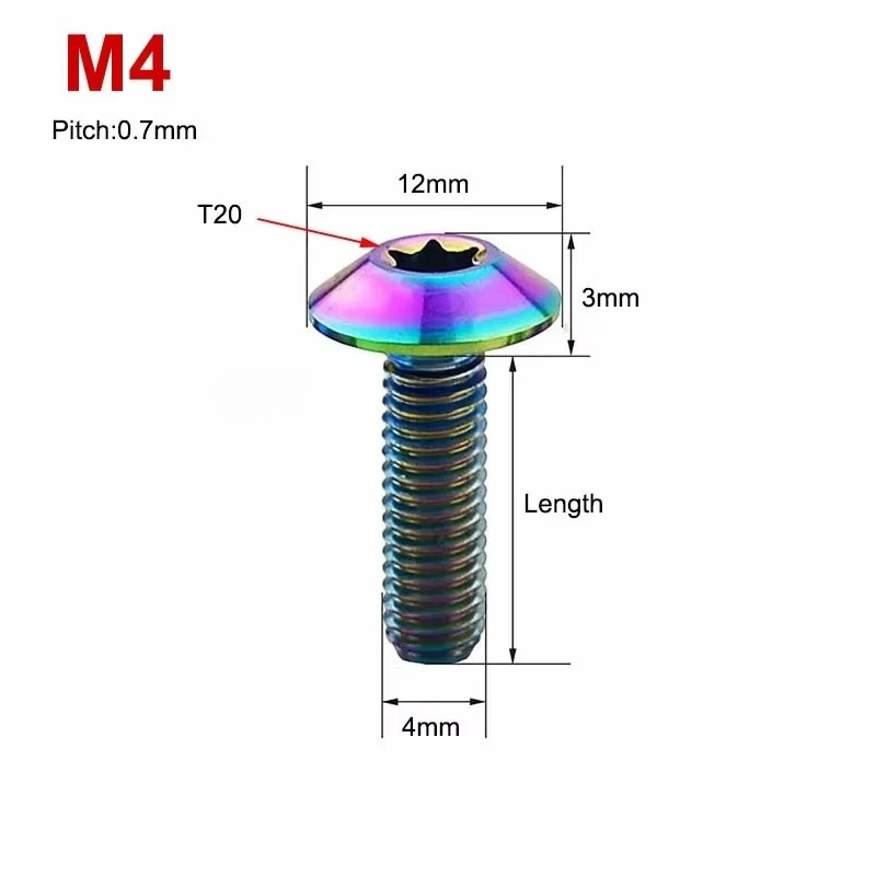 1Pcs Titanium Bolt M4 M5 M6 x 10/12/15/20/25mm Torx Umbrella Head Bolts Screws for Bicycle Motorcycle Part