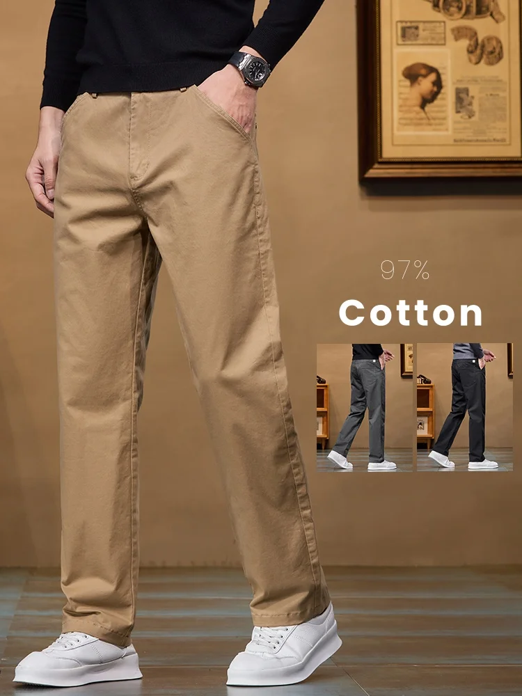 

2025 Autumn Men's Casual Pants Straight Stretch Cotton Loose Business Comfortable Brand Male Clothing Trousers 28-38