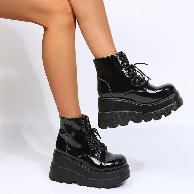 Luxury Punk Women Boots Cosplay Ladies High Boots 9CM Platform Shoes Woman Gothic Ankle Rock Boots 2025 New Motorcycle Botines