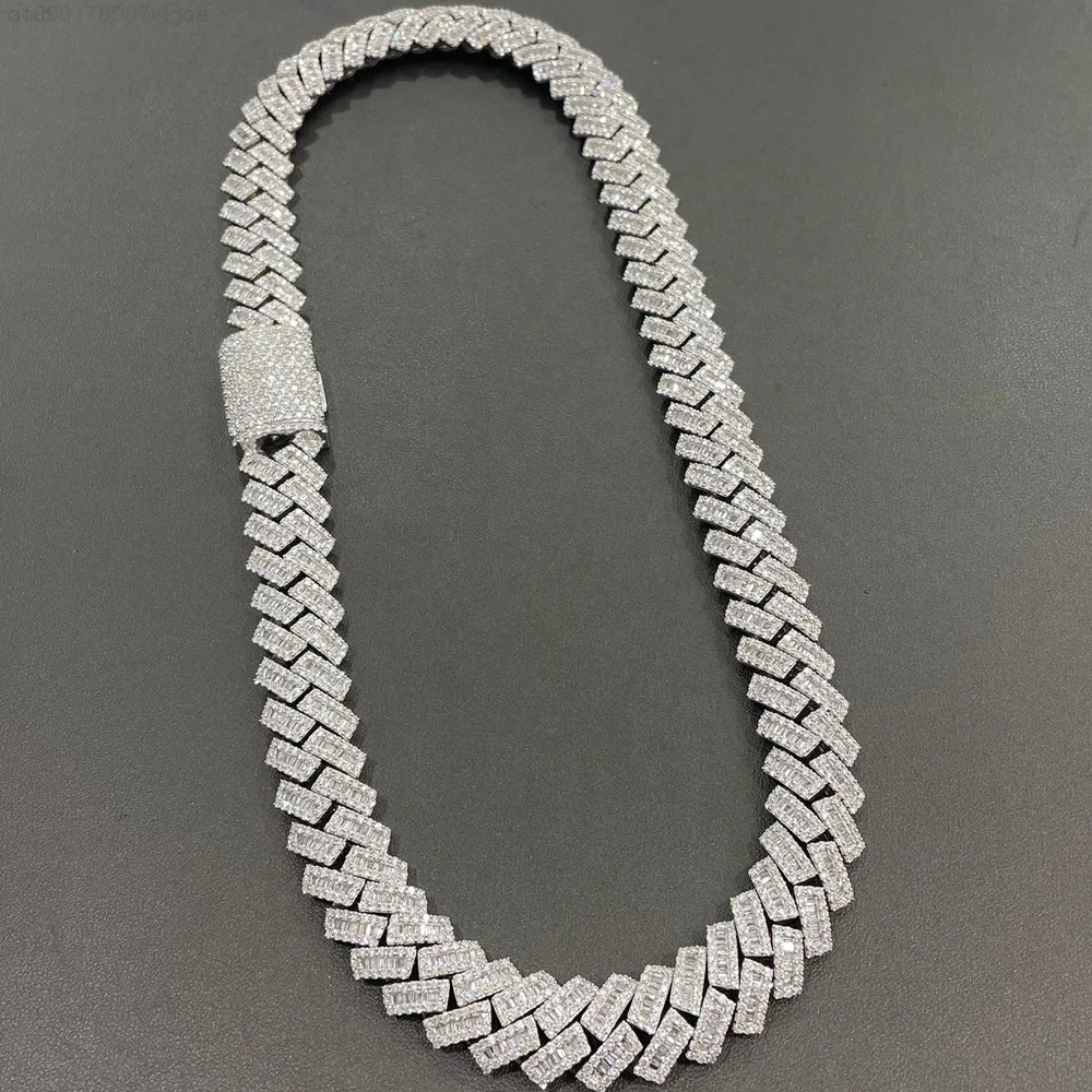 

15mm Baguette Chain Cuban Moissanite 925 Silver Hip Hop Vvs Diamond Moissanite Baguette Cuban Link Chain