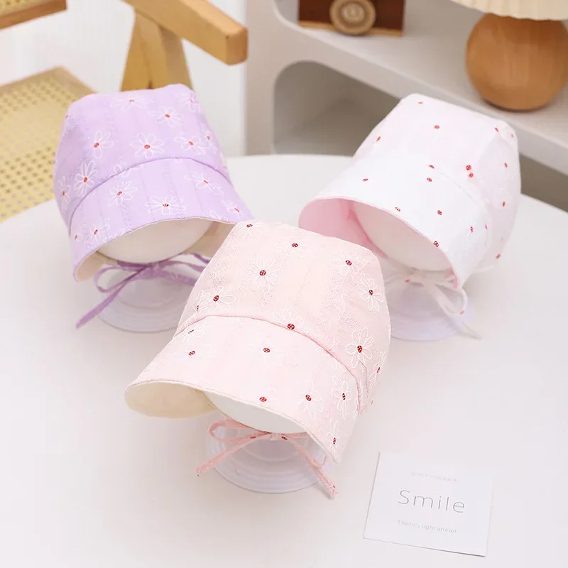

Summer Baby Girl Sun Hat Outdoor Large Brim Toddler Bucket Hats Dot Print Cotton Kids Princess Bonnet Cap
