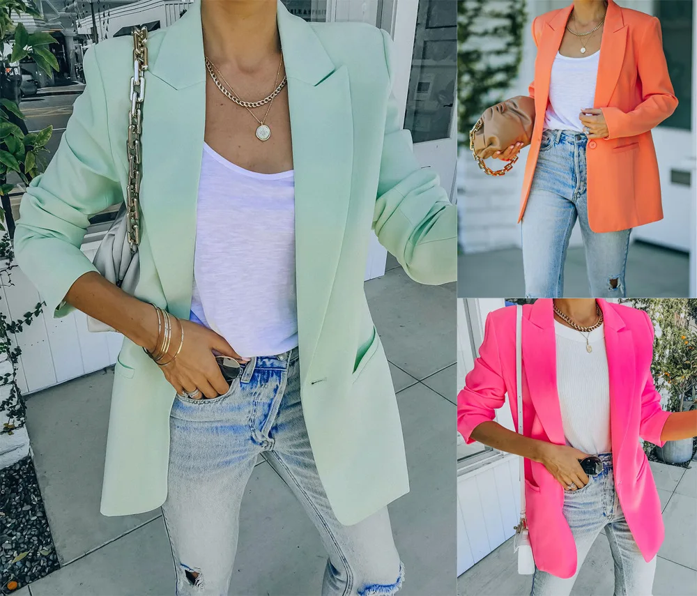 Profional Long Sve Slim Fit Lady Suit OL Sle Top Coat Ele Pure Color Women's Busin Suit for Spring Season