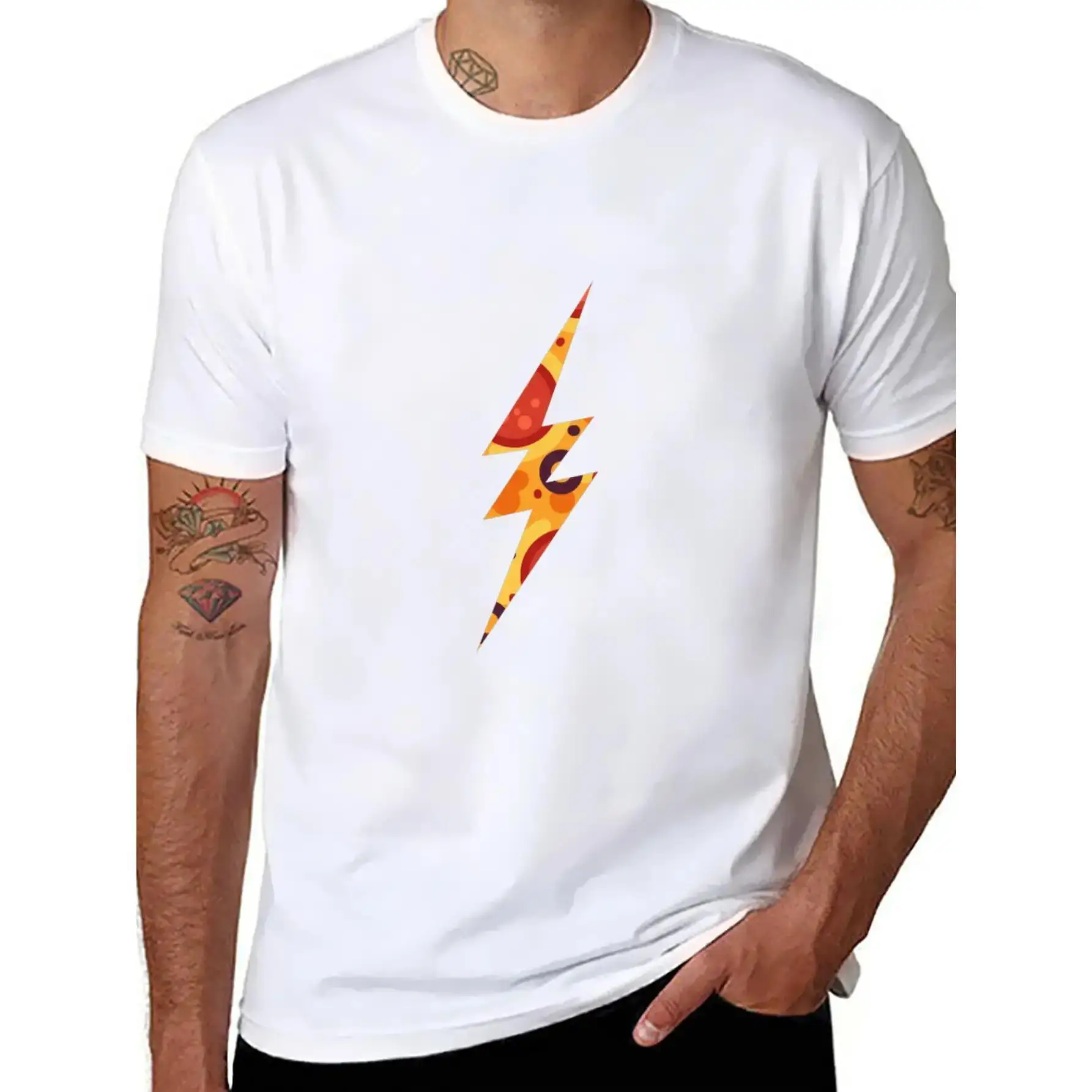 

Pizza Lightning Bolt T-Shirt Funny Graphic Tee Unisex Casual Slim Fit Top for Streetwear, Party or Gift Idea S-3XL