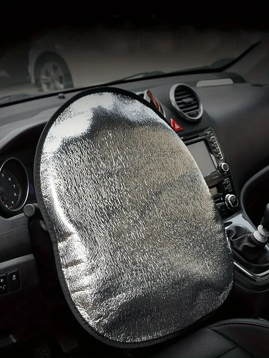Pare-soleil pour volant de voiture, Double épaisseur, Protection solaire pliable, Anti-uv, fournitures de voiture, couverture de volant de voiture, argent