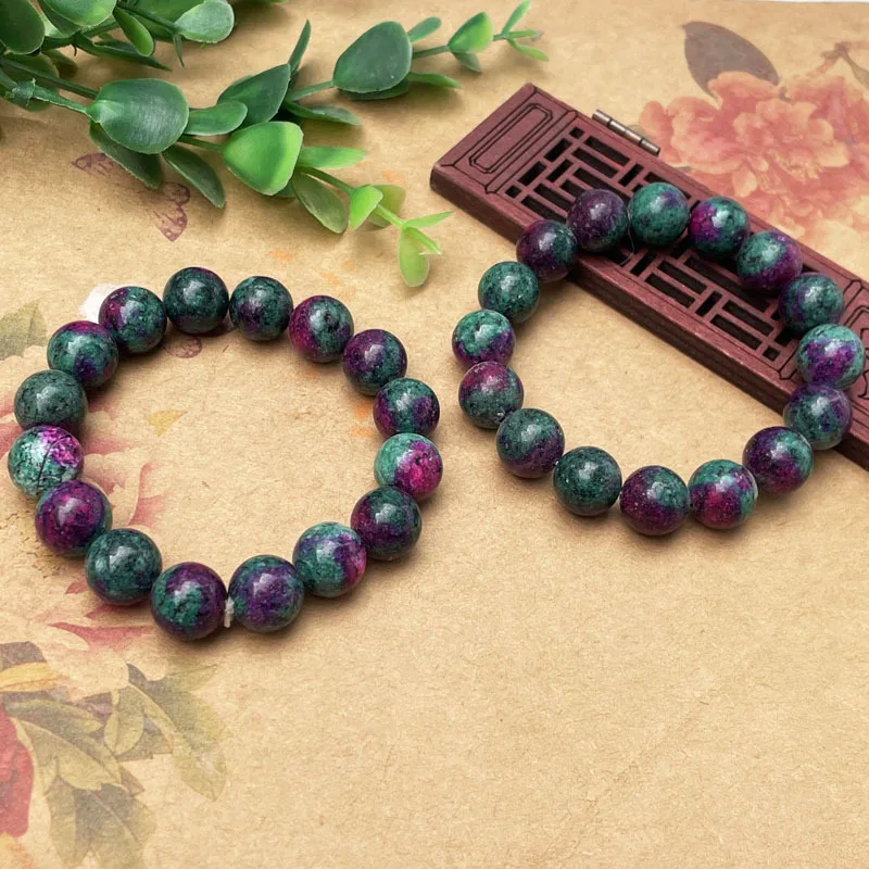 

Red Green Treasure 12Mm Round Beads Quartzite Single Circle Unisex Bracelet Jade