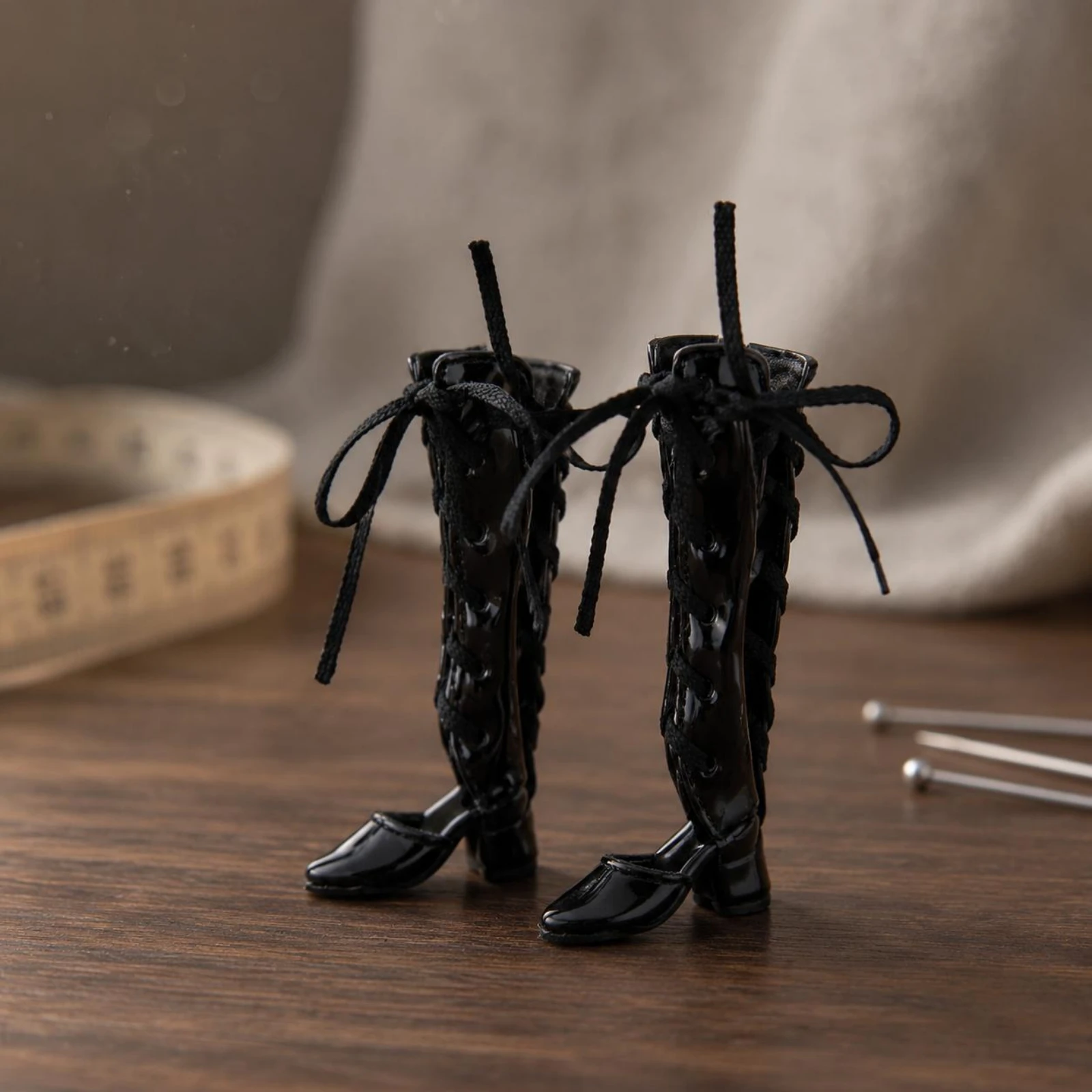 Black Lace-up Doll Boots Fine Workmanship PU Leather Doll Boots