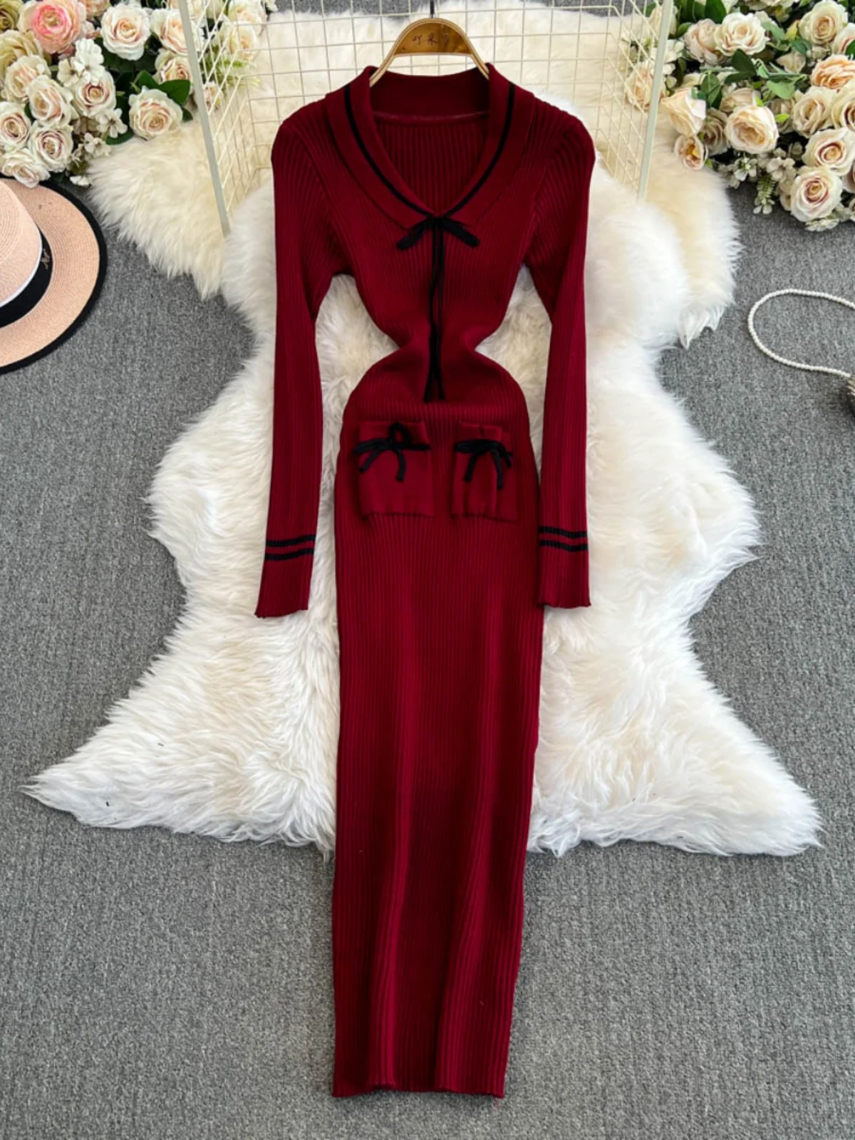 Slim Fit High Waist  Knot mid Length Skirt Dr Winter New Sle Butt Lifting Elastici Dr Korean Sle Commute
