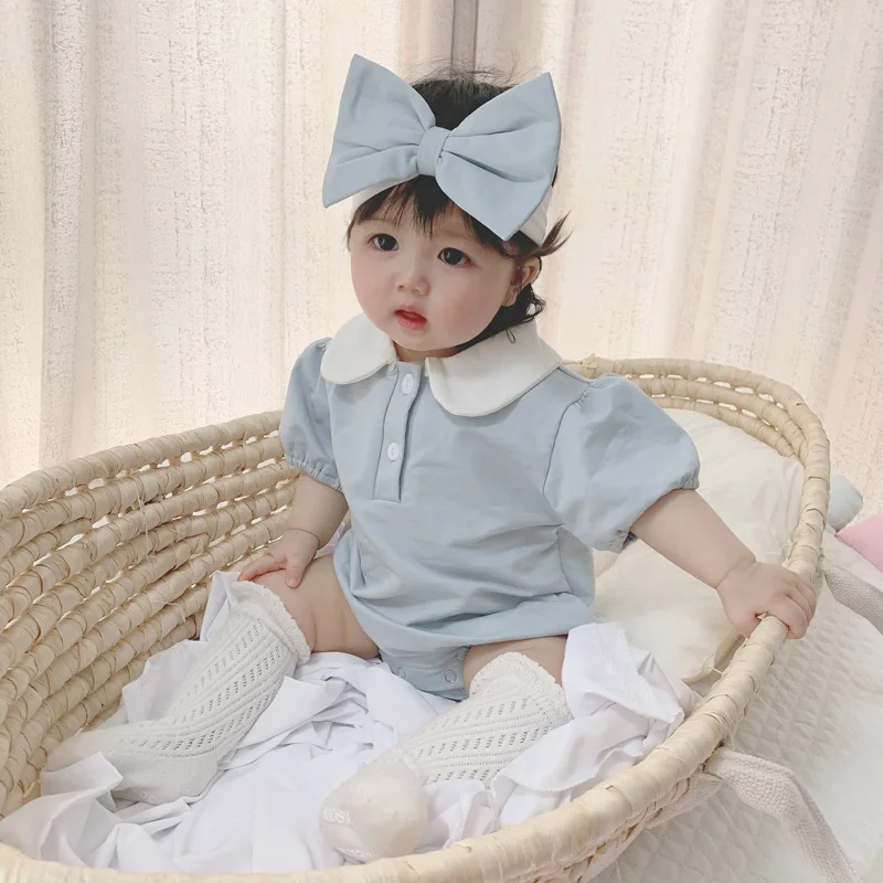 

MILANCEL New Summer Baby Bodysuit Infant Cute Thin Short Sleeve Jumpsuit with Hairband Toddler Outwear