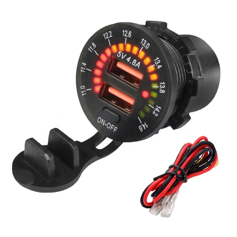 

36W Waterproof Dual USB QC3.0 Fast Charger 12-24V Voltmeter & Color Screen 12V USB Socket for Cars Boats Marines