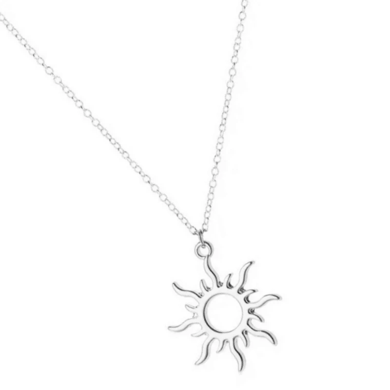 Tangled Rotating Sun Ray Shaped Pendant Necklace Stainless Steel Spinning Spiral Swivel Sunlight Sunshine Wheel Charm Choker