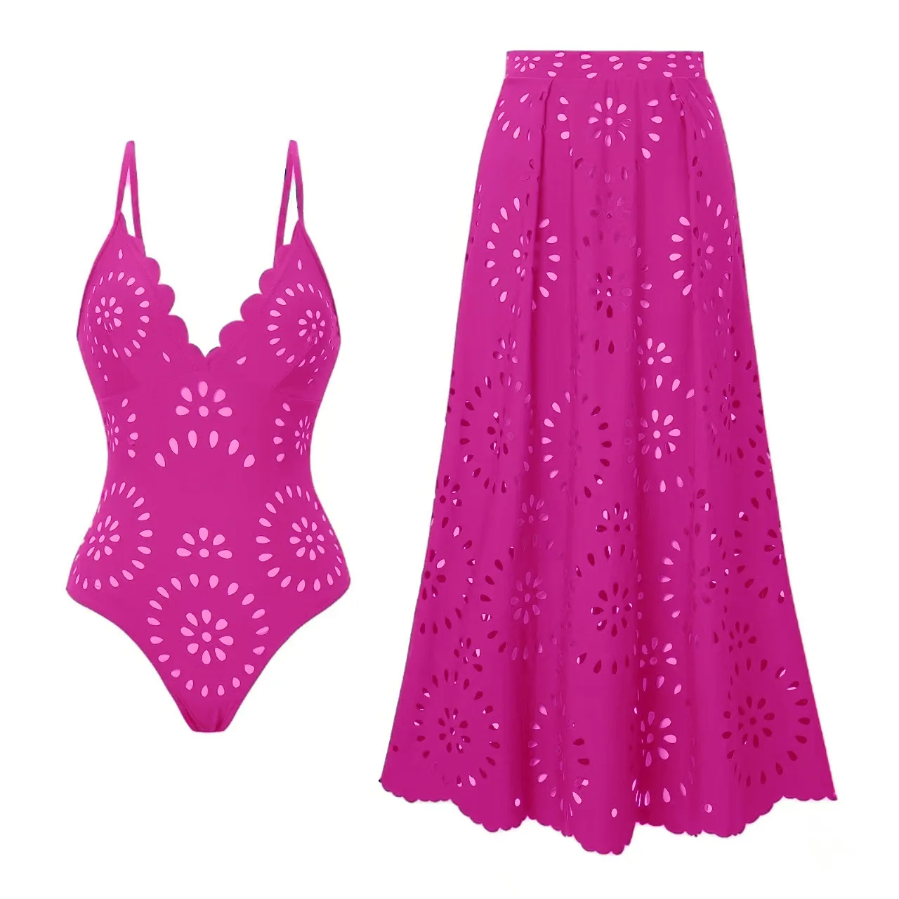 Fashion one-piece swimsuit women's European and American two-piece set, new deep V gathering backless long skirt, high-end bikin