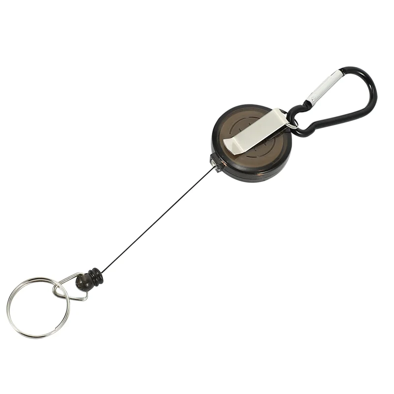 Lot 2 Tempat Lencana Tempat Winder Gantungan Kunci Carabiner Dapat Ditarik Klip Sabuk Tempat Kartu ID Tempat Kartu-Hitam