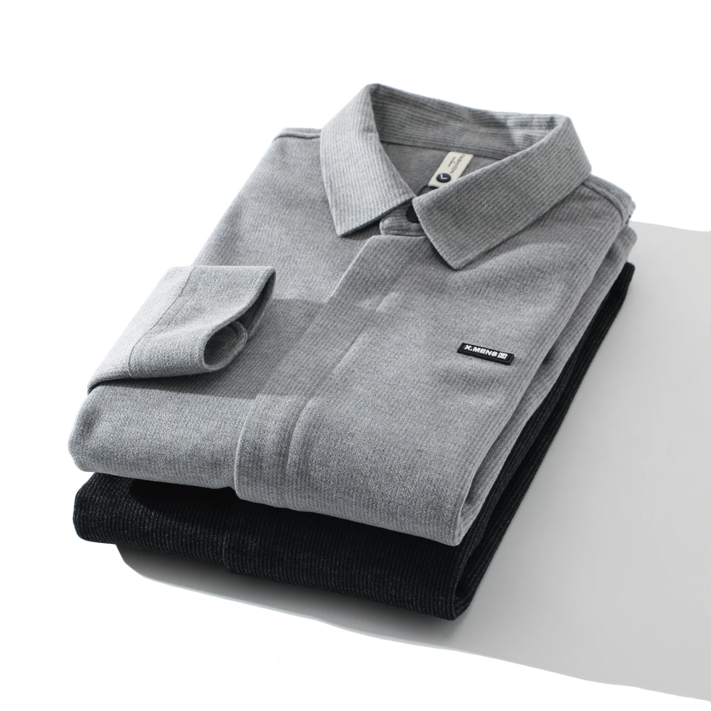 Washed Woolen Fabric Casual Long Sleeve Shirt for Men Fashionable Striped Turn-down Collar Autumn Winter Style Polyester Fiber