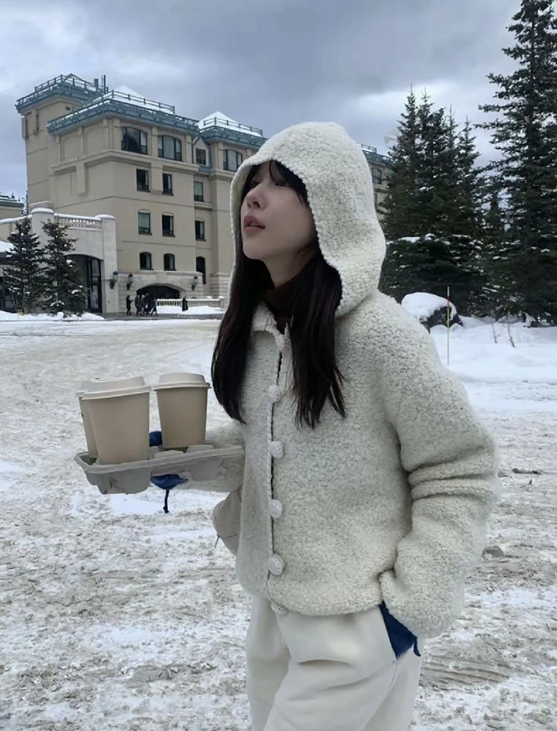 Cardigan aperto con cappuccio in lana morbida e accogliente fatto a mano, colore bianco latte, maglione autunno inverno, comodo cappotto lungo ampio