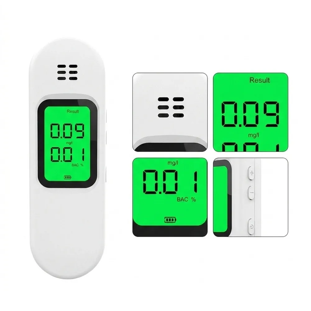 Portable Breath Analyzer White Digital Breathalyzer Audible Visual Alarm Backlit Digital Display Fast Response Time
