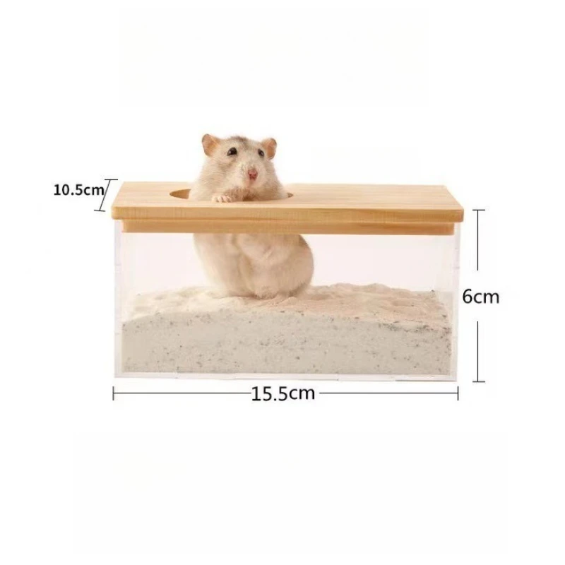 

Transparent Large Hamster Bath House with Wooden Lid Anti Splash Sand Room Easy To Clean Triangular or Square Shape Pet Bathroom