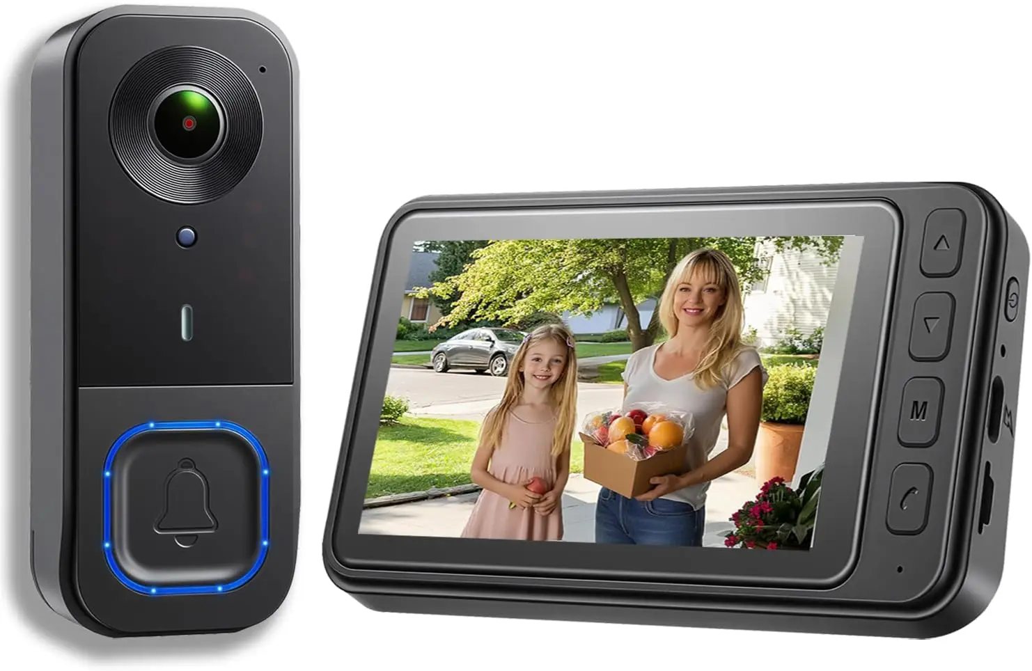 

Беспроводной видеодомофон с экраном, 1080p HD, не требует Wi-Fi, двусторонняя аудиосвязь, ночное видение, 160° ° Просмотр
