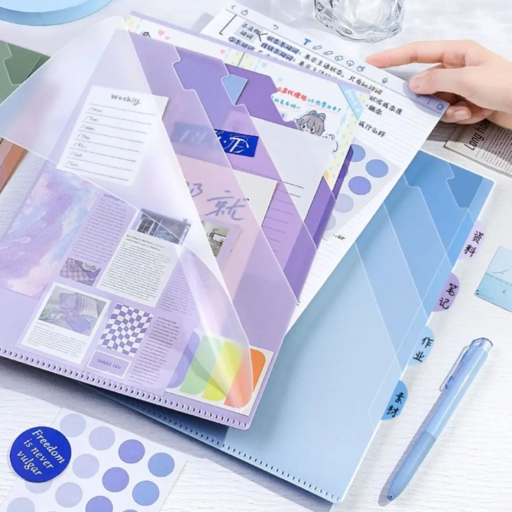 High Quality 6-Layer A4 File Folder Large Capacity Thickened Test Paper Storage Clip Gradient Color Document Organizer Students