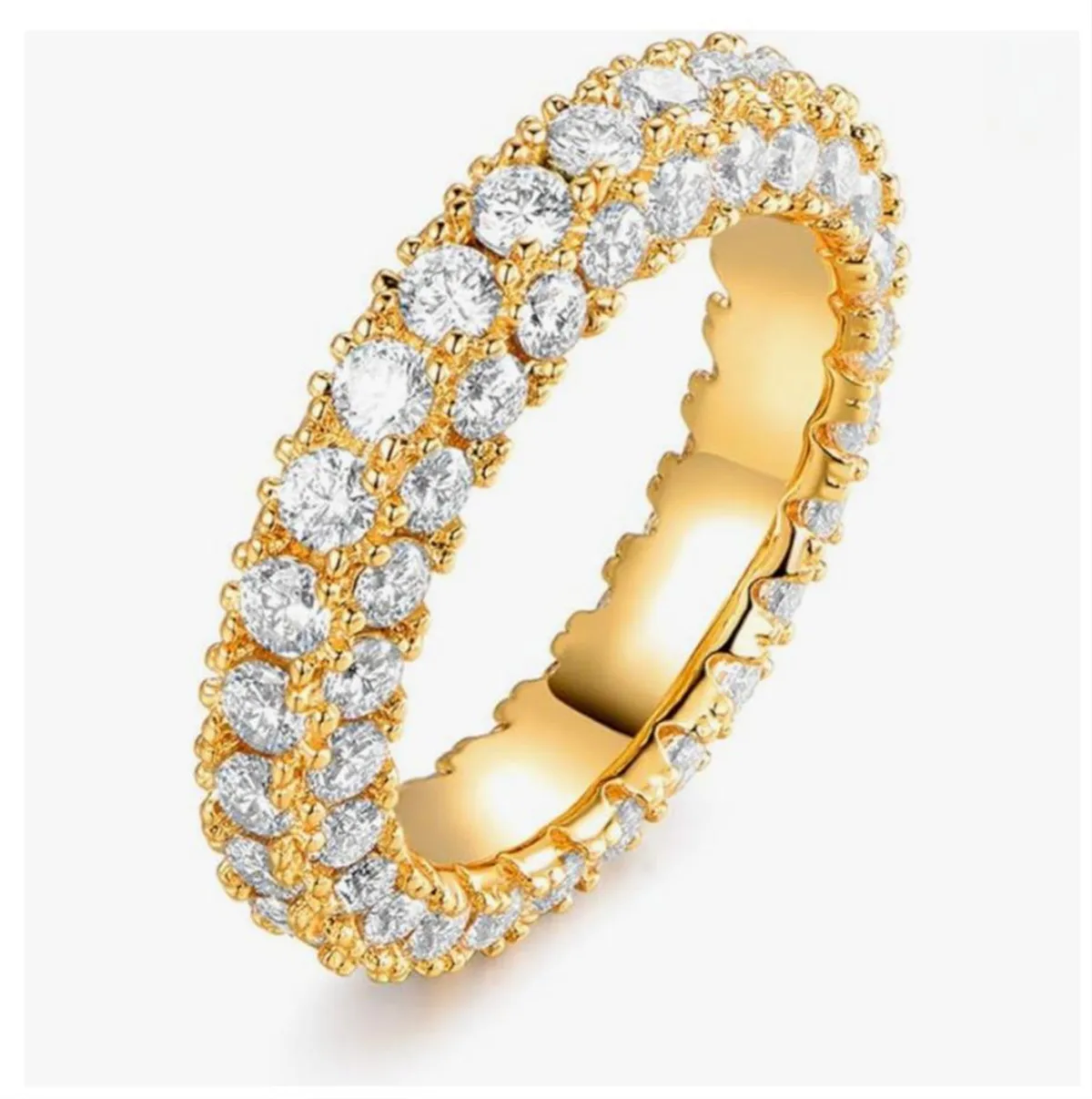 

Womens 3 Row Eternity Ring Wedding Band 925 silver 18k White Gold or Rose Gold Plated Moissanite Full Eternity Band Ring Jewelr