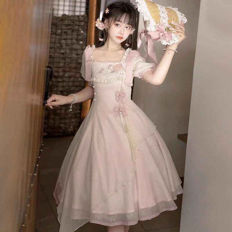 Xiaotao Yao Verbeterde Han Elemental Hanfu Klassieke Pop Lolita Jurk Met Korte Mouwen Gothic Lolita Accessoires Perzik Roze Lolita