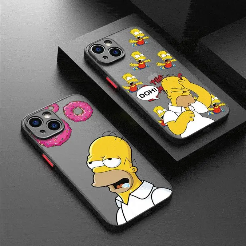 Simpsons Family Case For Apple iPhone 15 11 14 13 12 Pro 7 XR X XS Max 8 Plus 6 6S SE 2022 15Pro Black Matte Phone Funda