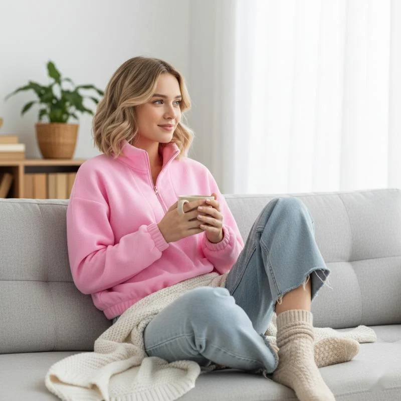 

Fashion Casual Women’s Winter Hoodie With Zipper Lapel Fleece Long Sleeve Pullover Top Loose Fit For Streetwear Thick Warm Soft