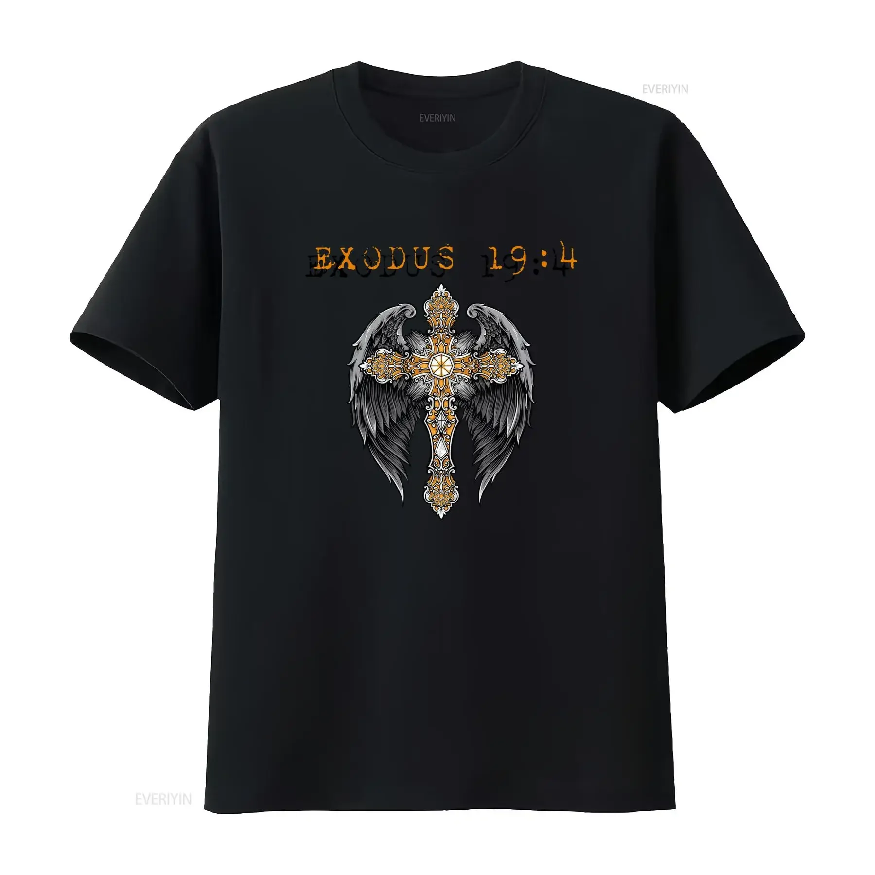 Gothic Religious Winged Ornate Cross Exodus 19 4 Bible Verse Streetwear Cool Print T Shirt vintage Washed Slightly Soft Unisex
