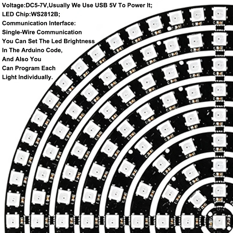 1 Piece SMD5050 RGB Pixel WS2812 Smart LED Ring 8/12/16/24/32/40 Lamp Beads DC5V Power Supply Built-in WS2812B IC Black view 2